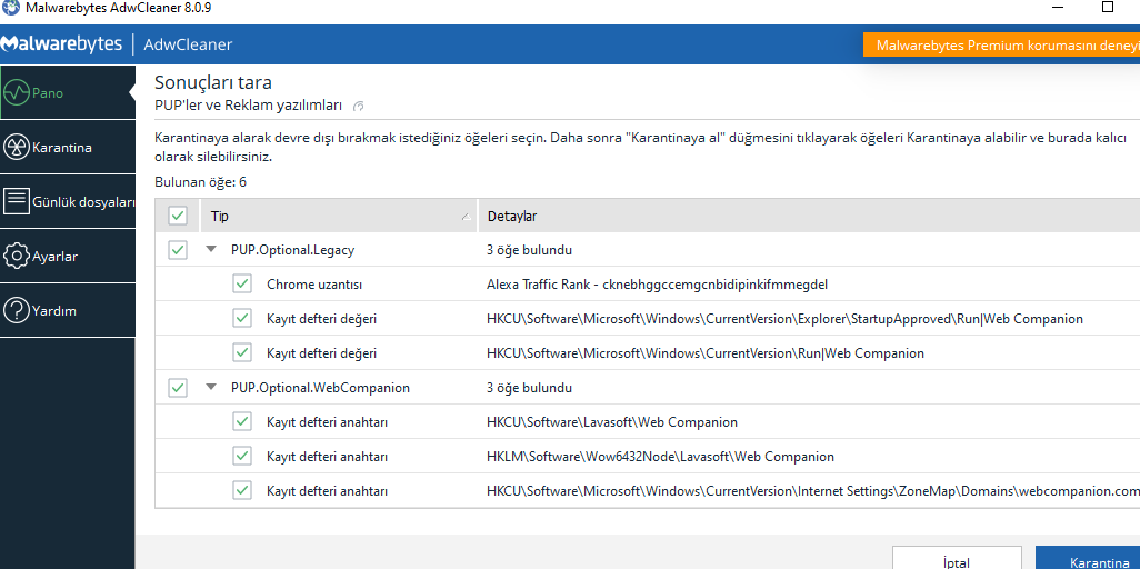 Virüs Temizleme Programı - Karantina
