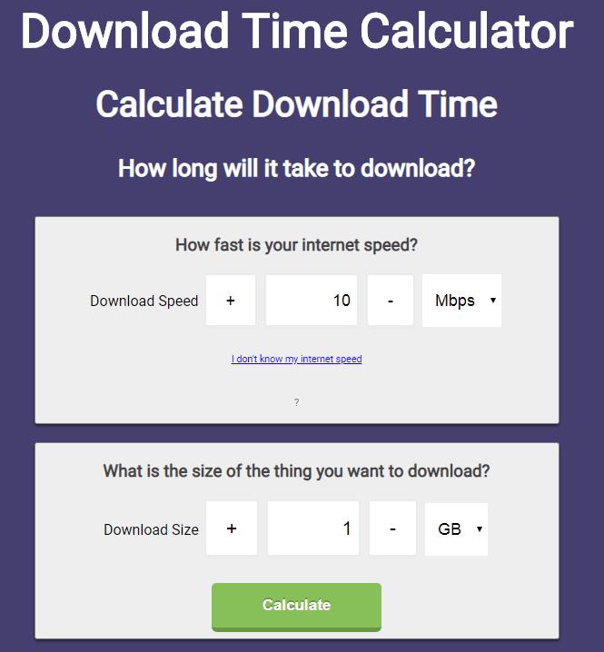Dosya İndirme Süresi Hesaplayıcılar - DoTC