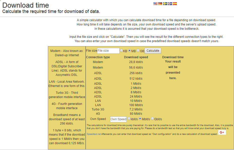 Dosya İndirme Süresi Hesaplayıcılar - DT