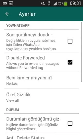 WhatsApp Plus - Ayarlar Durum ve Gizlilik TechnoVadi