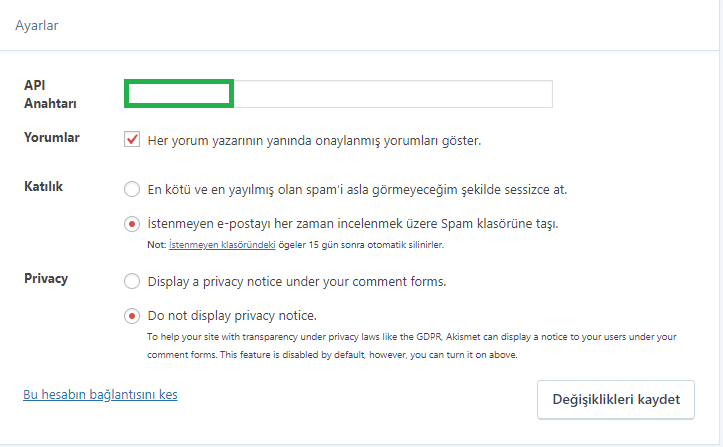 WordPress Spam Yorum Engelleme - Akismet Ayarlar Technovadi
