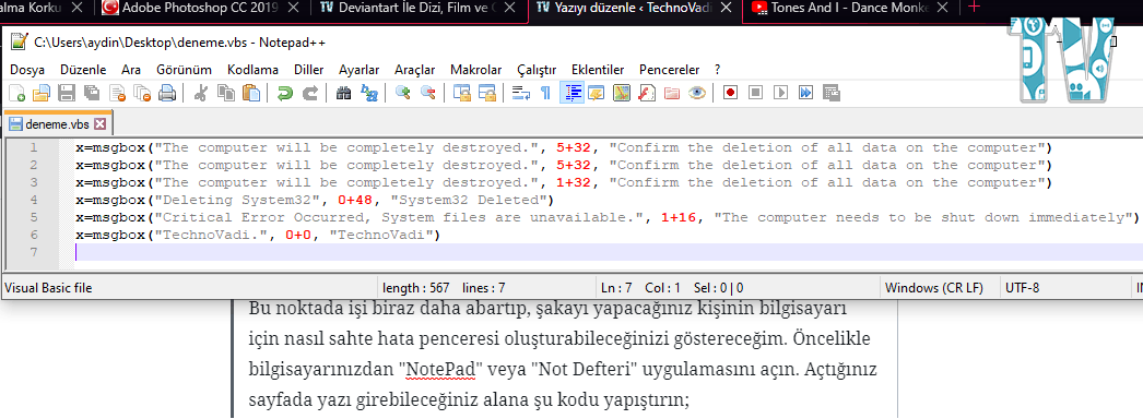 Hata Penceresi Oluşturma - TechnoVadi