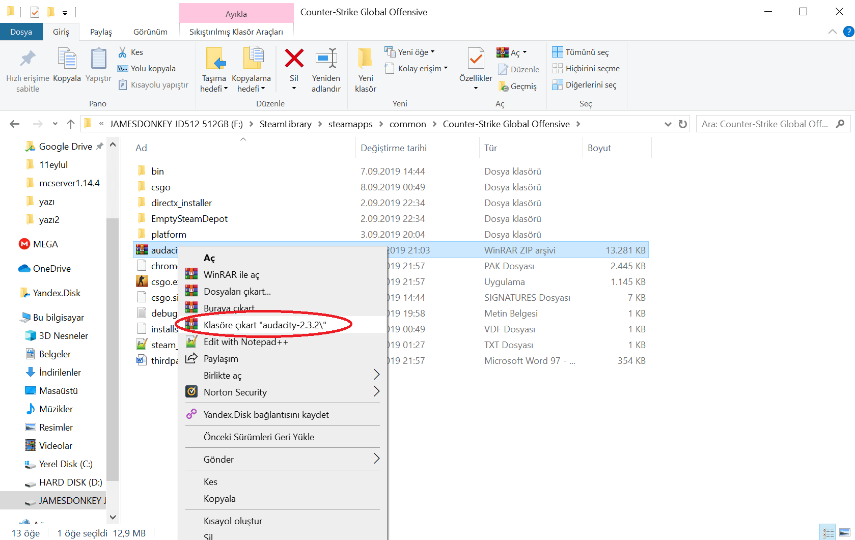 SLAM kullanmadan CS:GO'da müzik çalmak - Audacity zip çıkart