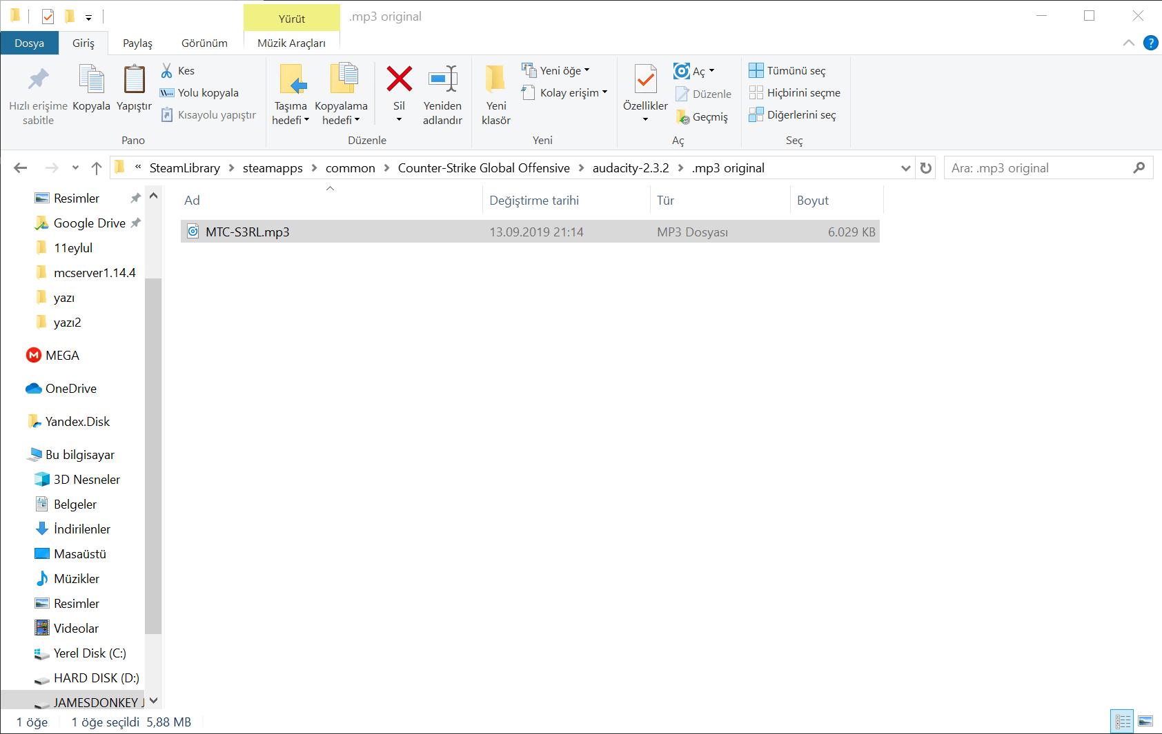 SLAM kullanmadan CS:GO'da müzik çalmak - Audacity mp3 dosyası