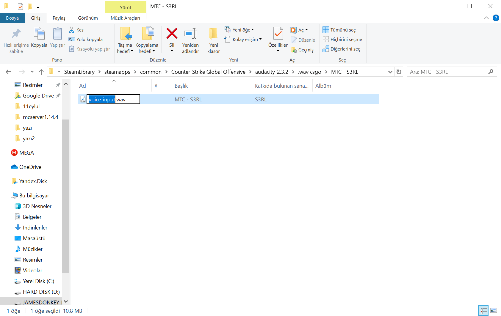 SLAM kullanmadan CS:GO'da müzik çalmak - Audacity wav yeniden adlandır