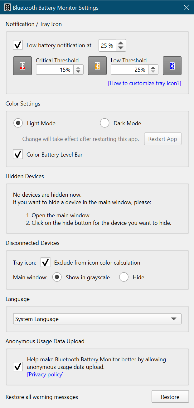 Bluetooth Battery Monitor Thresholds