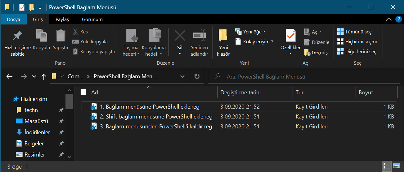 Bağlam menüsüne PowerShell ekleme - Tek tıkla kolay kurulum