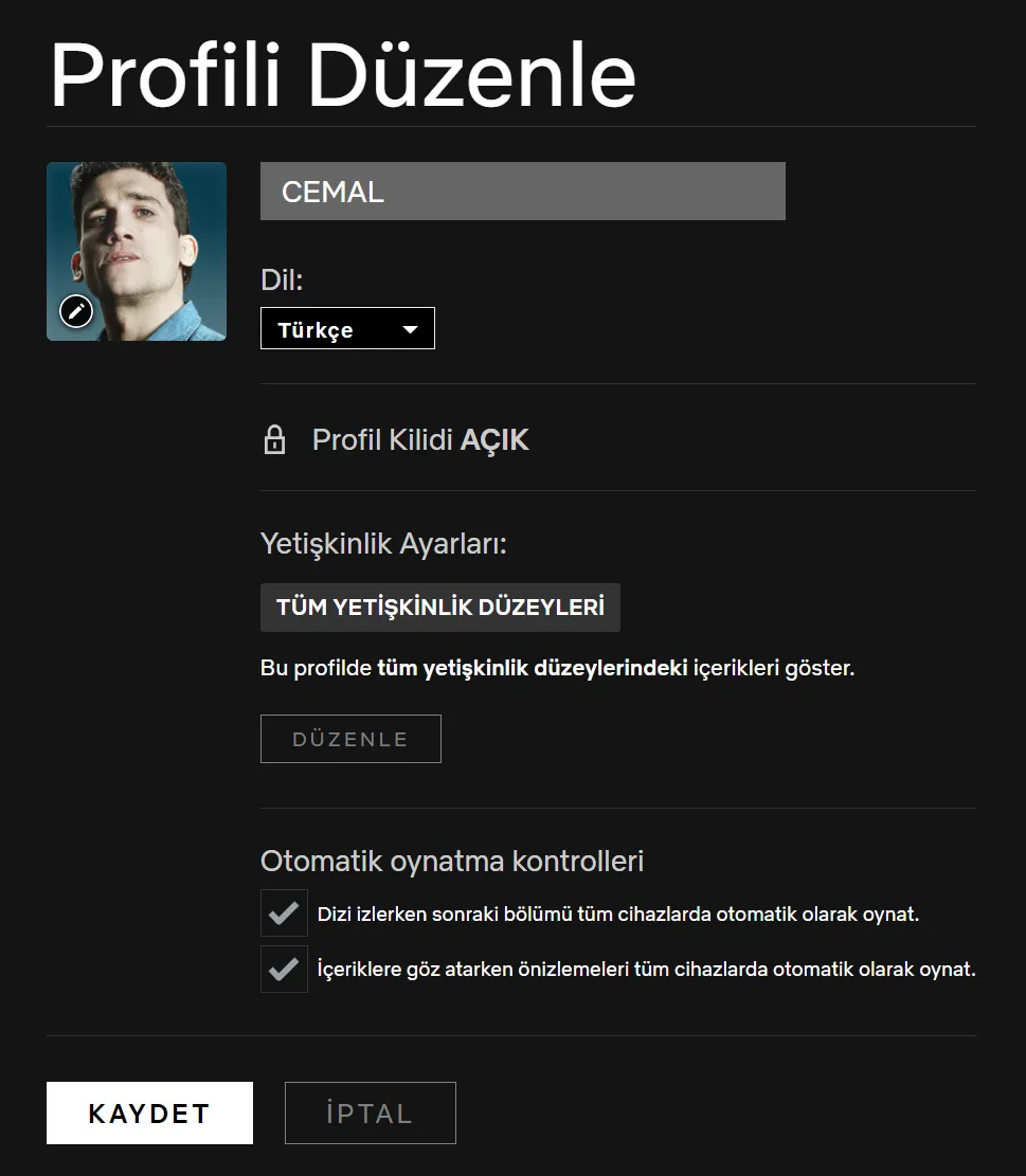 Netflix Otomatik Oynatma özelliği kapatma - Profili Düzenle