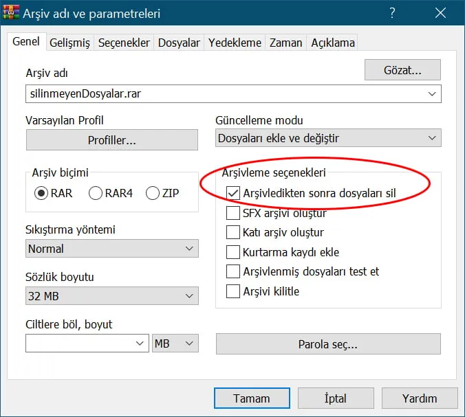 Arşivledikten sonra dosyaları sil - Silinmeyen dosyaları programsız silme - Dosya Adı, Kaynak Yolu, Hedef Yolu Çok Uzun Hatası